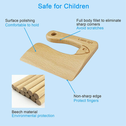 Wooden Kids Knife for Cooking and Safe Cutting Veggies Fruits, Cute Fish Shape Kids Kitchen Tools, Christmas Gifts for kids, 2-5 Years Old Applicable