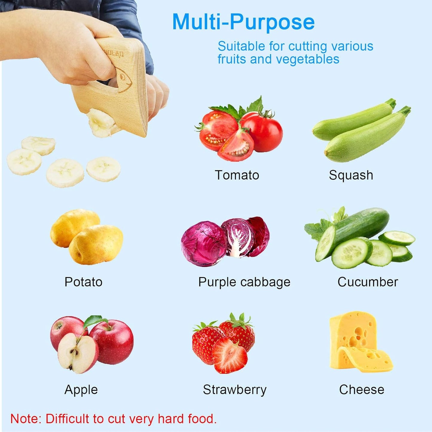 Wooden Kids Knife for Cooking and Safe Cutting Veggies Fruits, Cute Fish Shape Kids Kitchen Tools, Christmas Gifts for kids, 2-5 Years Old Applicable
