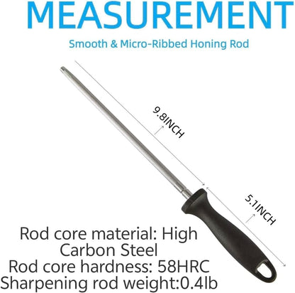 Knife Sharpener Rod, 10 Inch Honing Steel for Knives, Professional Magnetic Sharpening Stick, Premium High Carbon Steel with Hard Chrome Plating, Easy to Grip for All Kitchen Knives