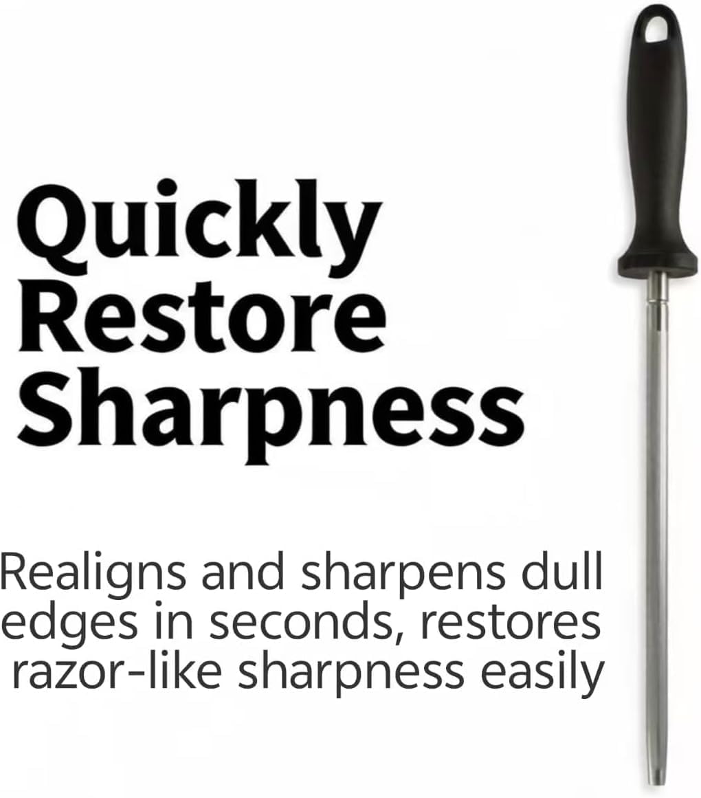 Knife Sharpener Rod, 10 Inch Honing Steel for Knives, Professional Magnetic Sharpening Stick, Premium High Carbon Steel with Hard Chrome Plating, Easy to Grip for All Kitchen Knives