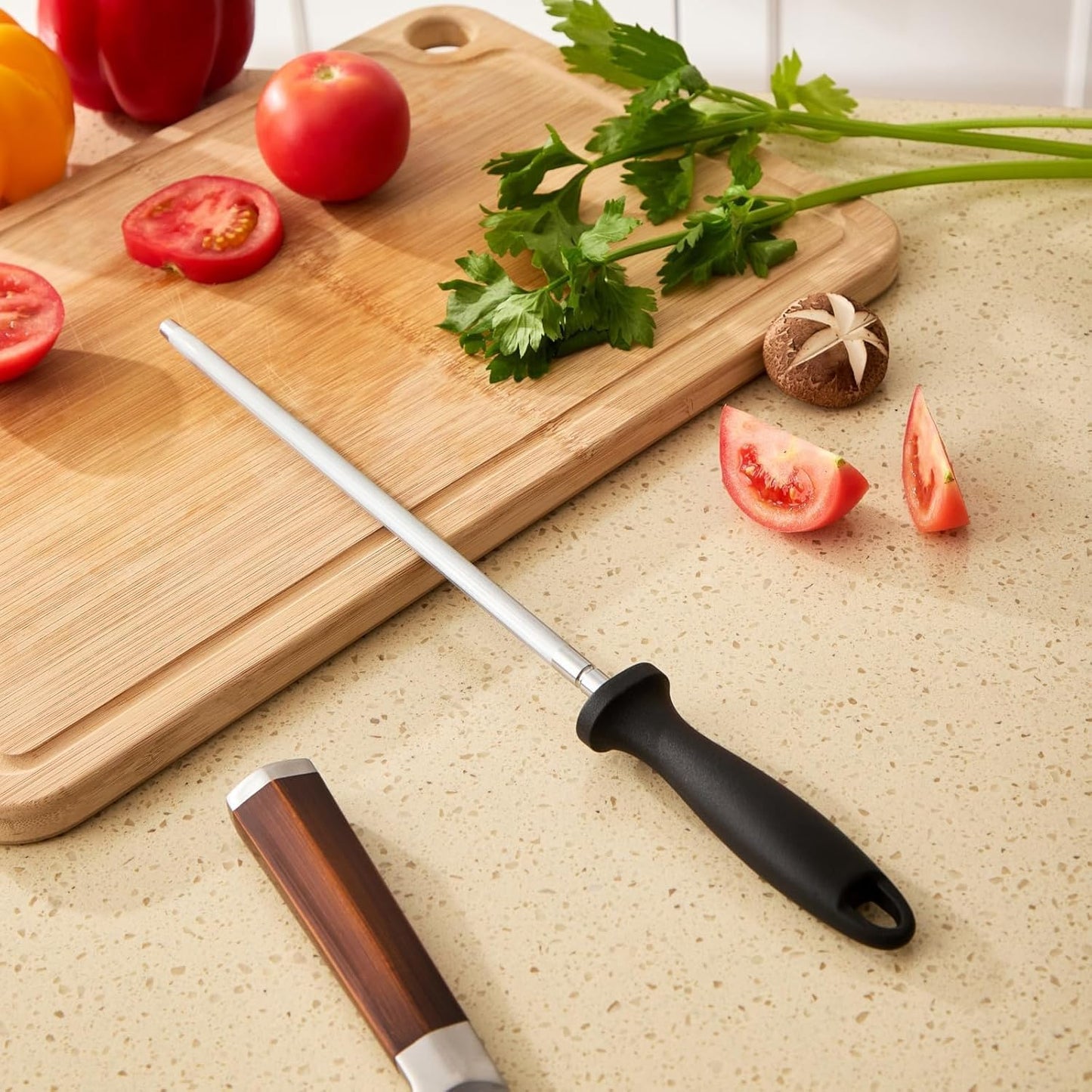 Knife Sharpener Rod, 10 Inch Honing Steel for Knives, Professional Magnetic Sharpening Stick, Premium High Carbon Steel with Hard Chrome Plating, Easy to Grip for All Kitchen Knives