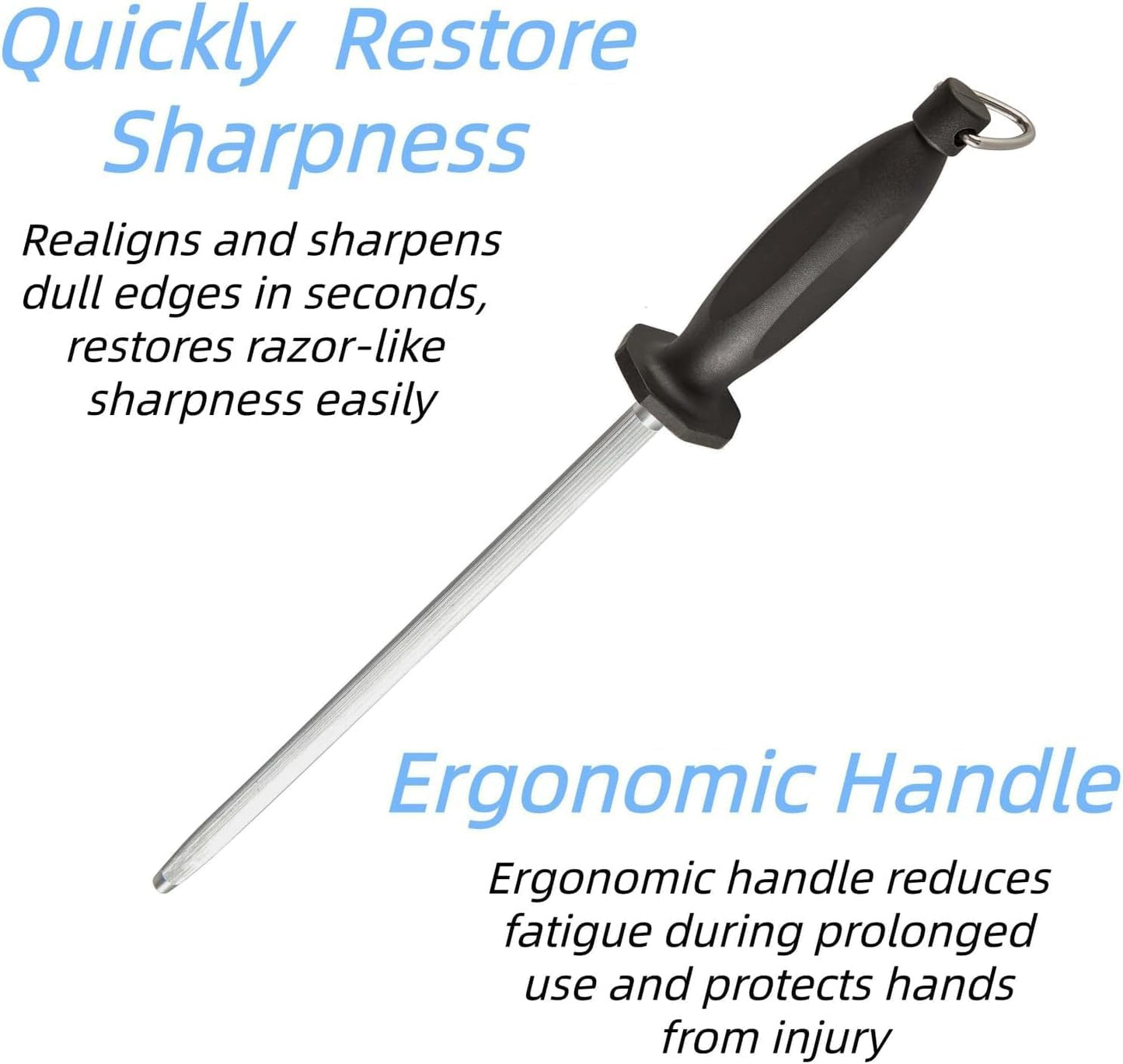 Knife Sharpener Rod, 10 Inch Honing Steel for Knives, Professional Magnetic Sharpening Stick, Premium High Carbon Steel with Hard Chrome Plating, Easy to Grip for All Kitchen Knives