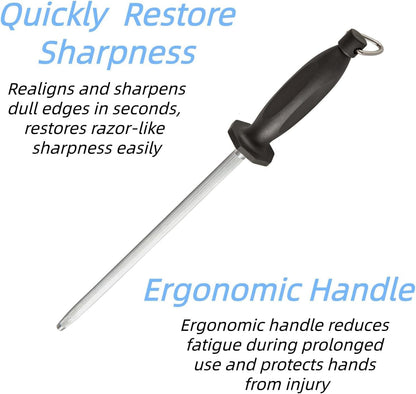 Knife Sharpener Rod, 10 Inch Honing Steel for Knives, Professional Magnetic Sharpening Stick, Premium High Carbon Steel with Hard Chrome Plating, Easy to Grip for All Kitchen Knives