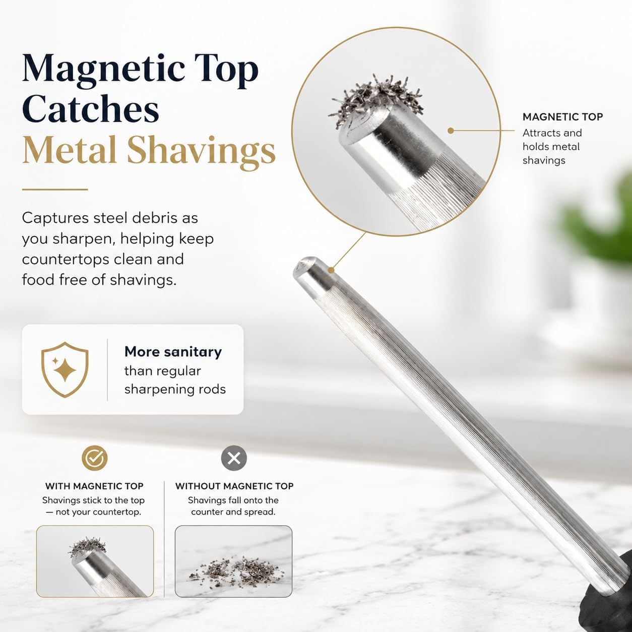 Knife Sharpener Rod, 10 Inch Honing Steel for Knives, Professional Magnetic Sharpening Stick, Premium High Carbon Steel with Hard Chrome Plating, Easy to Grip for All Kitchen Knives