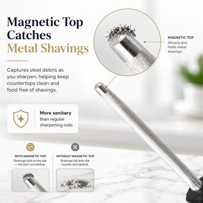 Knife Sharpener Rod, 10 Inch Honing Steel for Knives, Professional Magnetic Sharpening Stick, Premium High Carbon Steel with Hard Chrome Plating, Easy to Grip for All Kitchen Knives