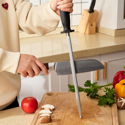 Knife Sharpener Rod, 10 Inch Honing Steel for Knives, Professional Magnetic Sharpening Stick, Premium High Carbon Steel with Hard Chrome Plating, Easy to Grip for All Kitchen Knives