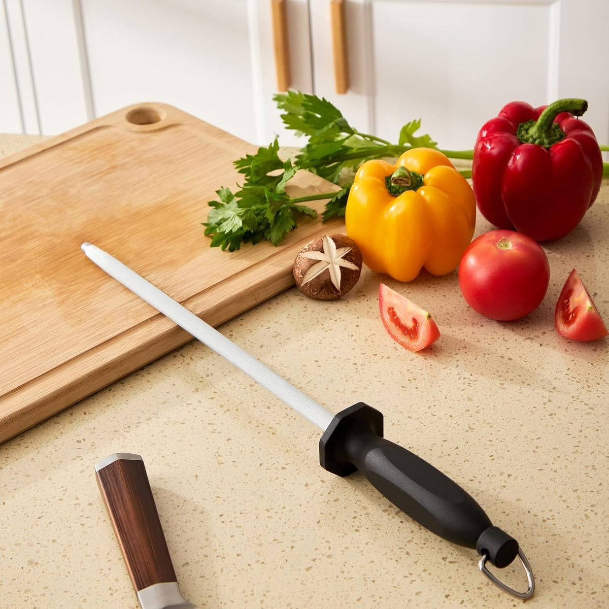 Knife Sharpener Rod, 10 Inch Honing Steel for Knives, Professional Magnetic Sharpening Stick, Premium High Carbon Steel with Hard Chrome Plating, Easy to Grip for All Kitchen Knives
