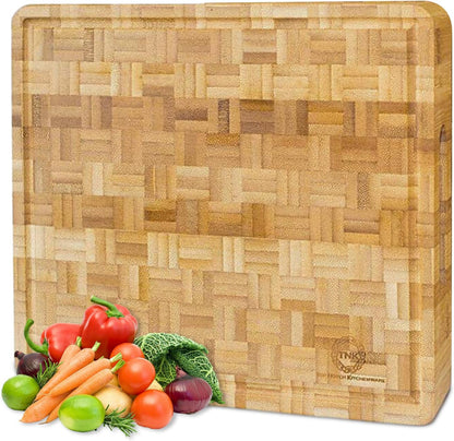 Small End Grain Bamboo Cutting Board | Professional, Butcher Block | Non-Slip Rubber Feet