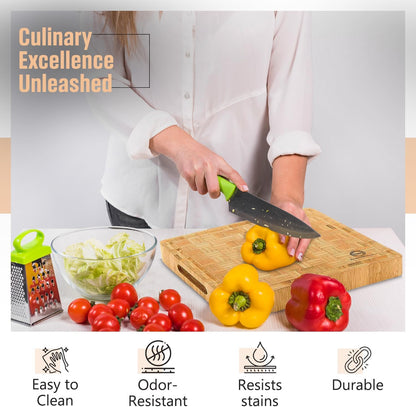 Small End Grain Bamboo Cutting Board | Professional, Butcher Block | Non-Slip Rubber Feet