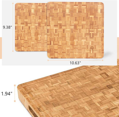 Small End Grain Bamboo Cutting Board | Professional, Butcher Block | Non-Slip Rubber Feet