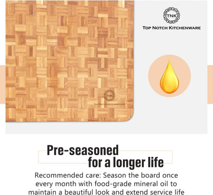 Small End Grain Bamboo Cutting Board | Professional, Butcher Block | Non-Slip Rubber Feet