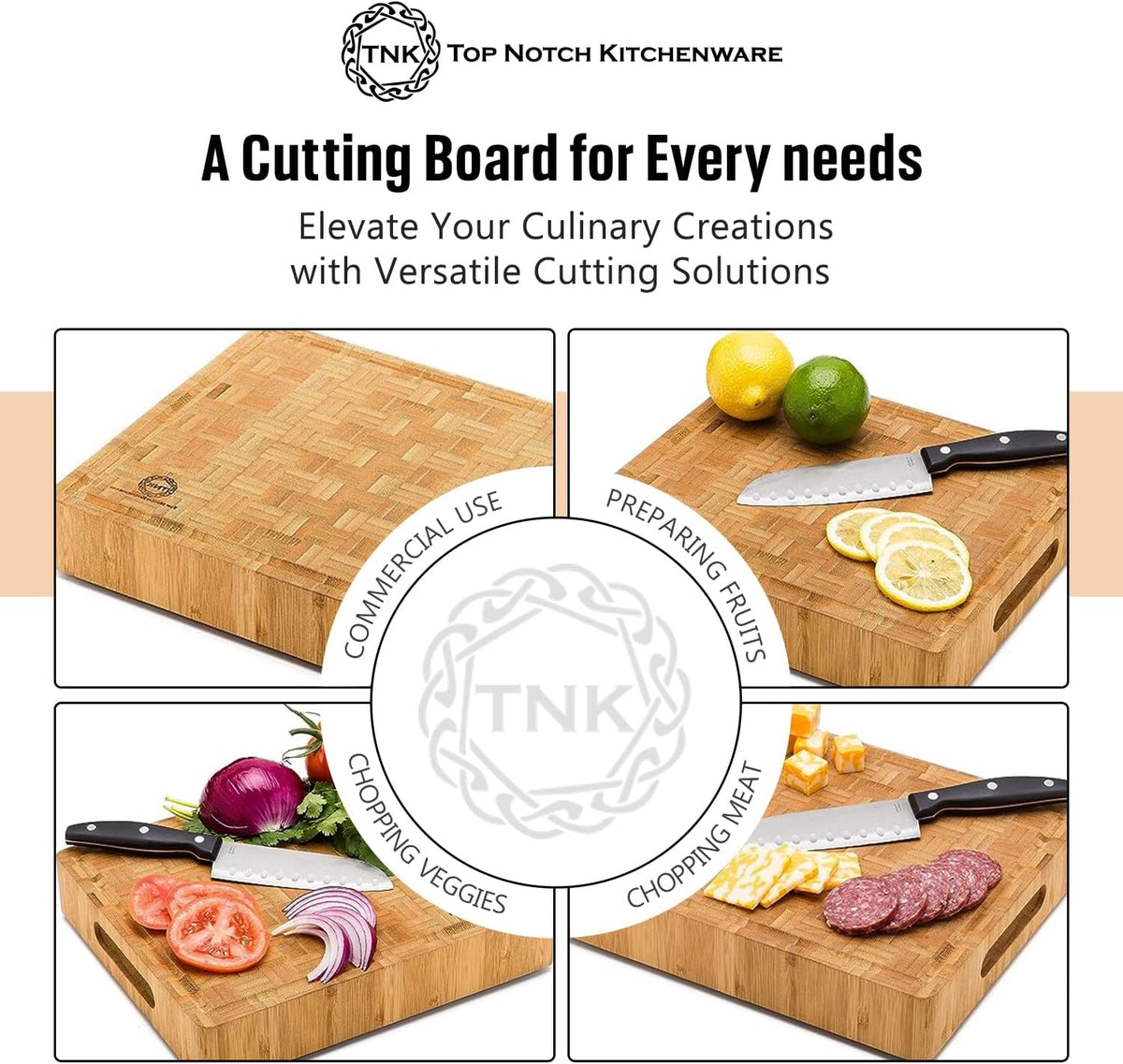 Small End Grain Bamboo Cutting Board | Professional, Butcher Block | Non-Slip Rubber Feet