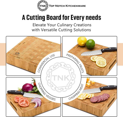 Small End Grain Bamboo Cutting Board | Professional, Butcher Block | Non-Slip Rubber Feet