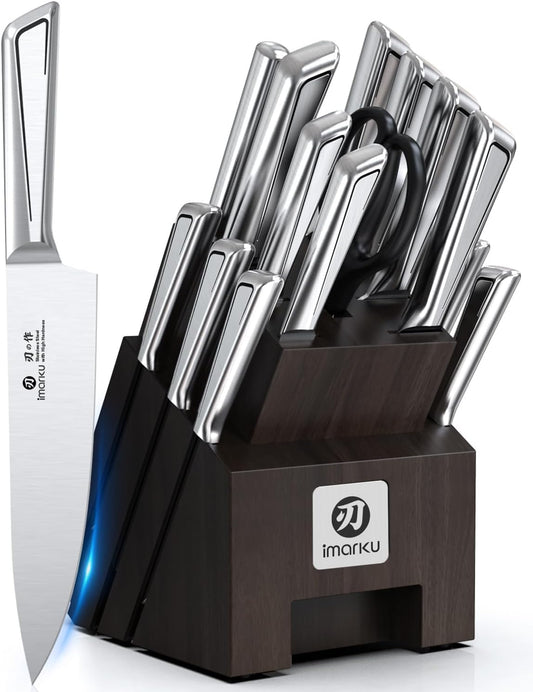Knife Set, 16 PCS Kitchen Knife Set with Block High Carbon Steel, Ultra Sharp Japanese Knives Set for Kitchen, Ergonomic Handle, Dishwaher Safe, Home Kitchen Essentials, Gifts for Men Women