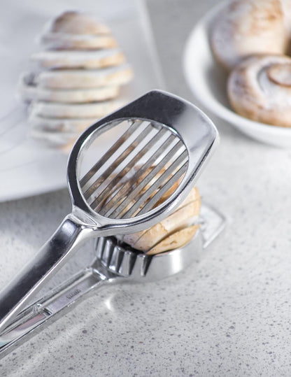 Fox Run Mushroom and Egg Slicer, Cast Aluminum,Silver | Easily Slice Eggs, Mushrooms, Strawberries & More | Great For Soft & Hard Boiled Eggs | Easier, Safer & Cleaner Than A Knife