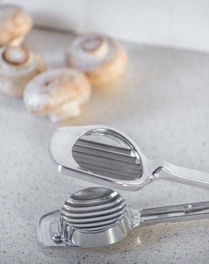 Fox Run Mushroom and Egg Slicer, Cast Aluminum,Silver | Easily Slice Eggs, Mushrooms, Strawberries & More | Great For Soft & Hard Boiled Eggs | Easier, Safer & Cleaner Than A Knife