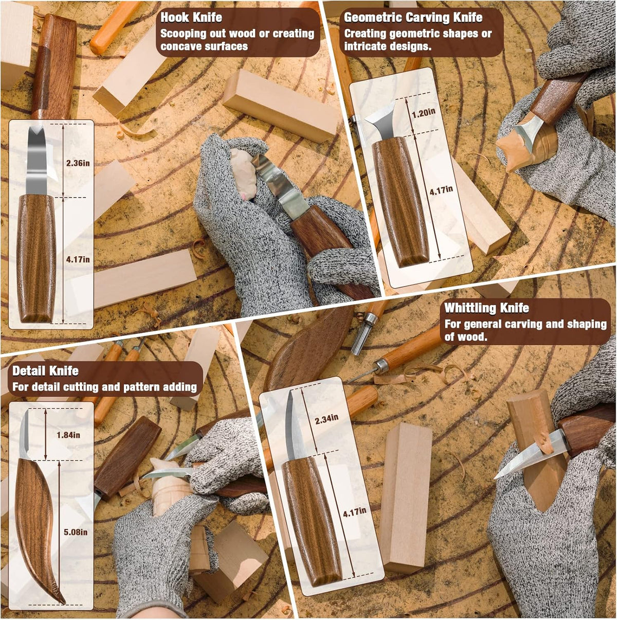 Wood Carving Kit, 23pcs Wood Carving Tools with 4 Wood Carving Knives 5 Detail Knives 9 Blocks, Whittling Kit DIY Hobbies for Adults