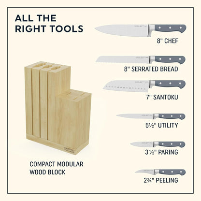 Halsted (7-PC) Steak Knives & Wooden Block Set, Ergonomic Handles and Sharp Stainless Steel Professional Chef Cutlery Set