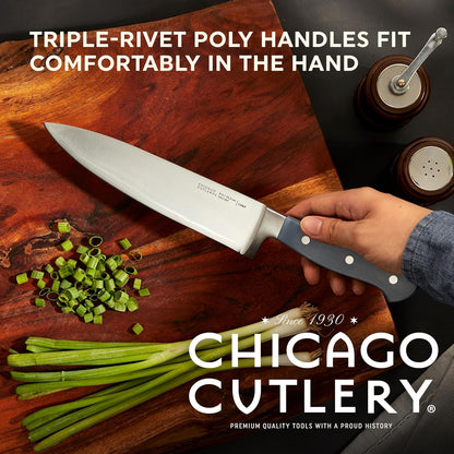 Halsted (7-PC) Steak Knives & Wooden Block Set, Ergonomic Handles and Sharp Stainless Steel Professional Chef Cutlery Set
