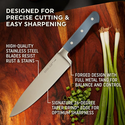 Halsted (7-PC) Steak Knives & Wooden Block Set, Ergonomic Handles and Sharp Stainless Steel Professional Chef Cutlery Set