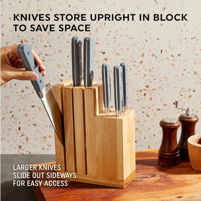 Halsted (7-PC) Steak Knives & Wooden Block Set, Ergonomic Handles and Sharp Stainless Steel Professional Chef Cutlery Set