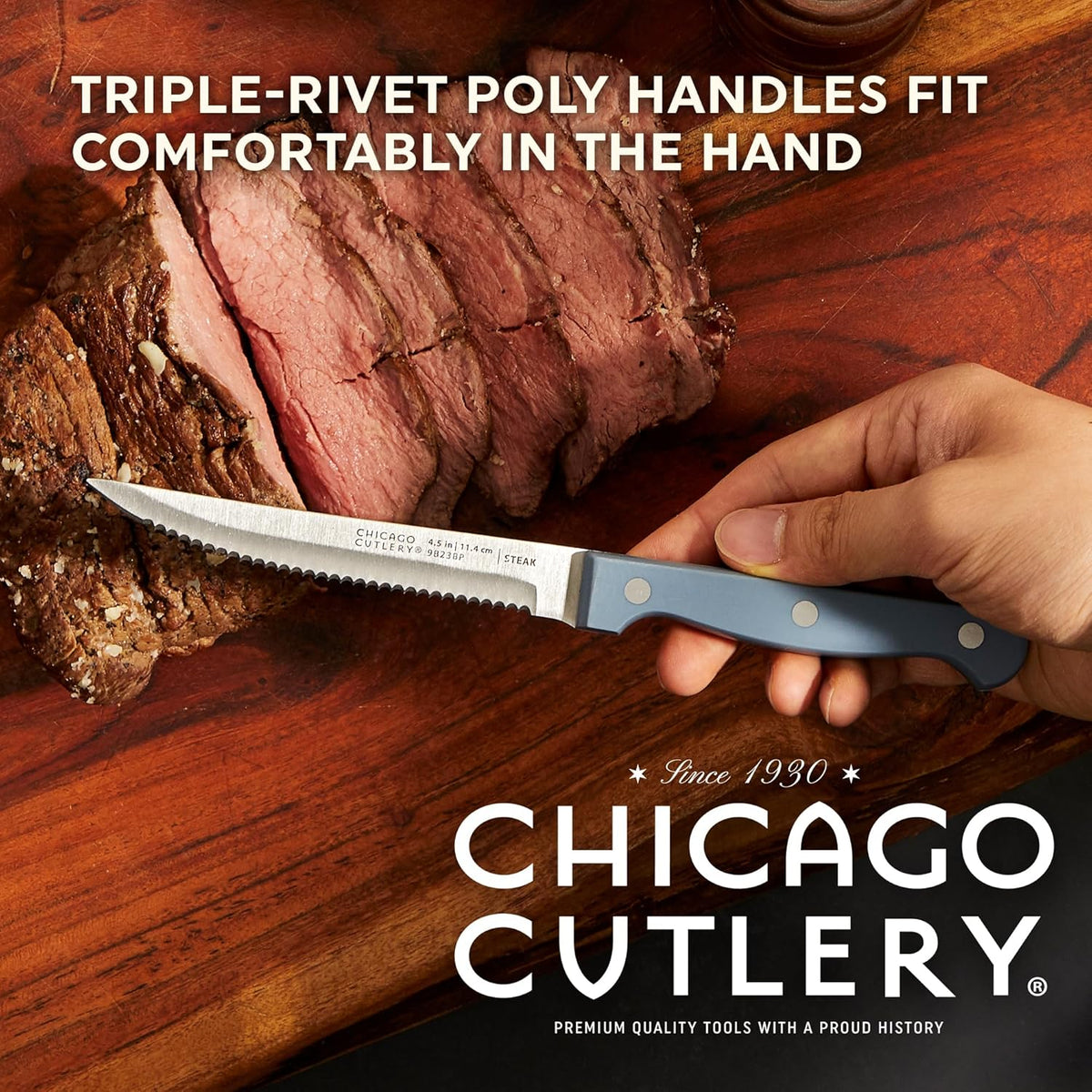 Halsted (7-PC) Steak Knives & Wooden Block Set, Ergonomic Handles and Sharp Stainless Steel Professional Chef Cutlery Set