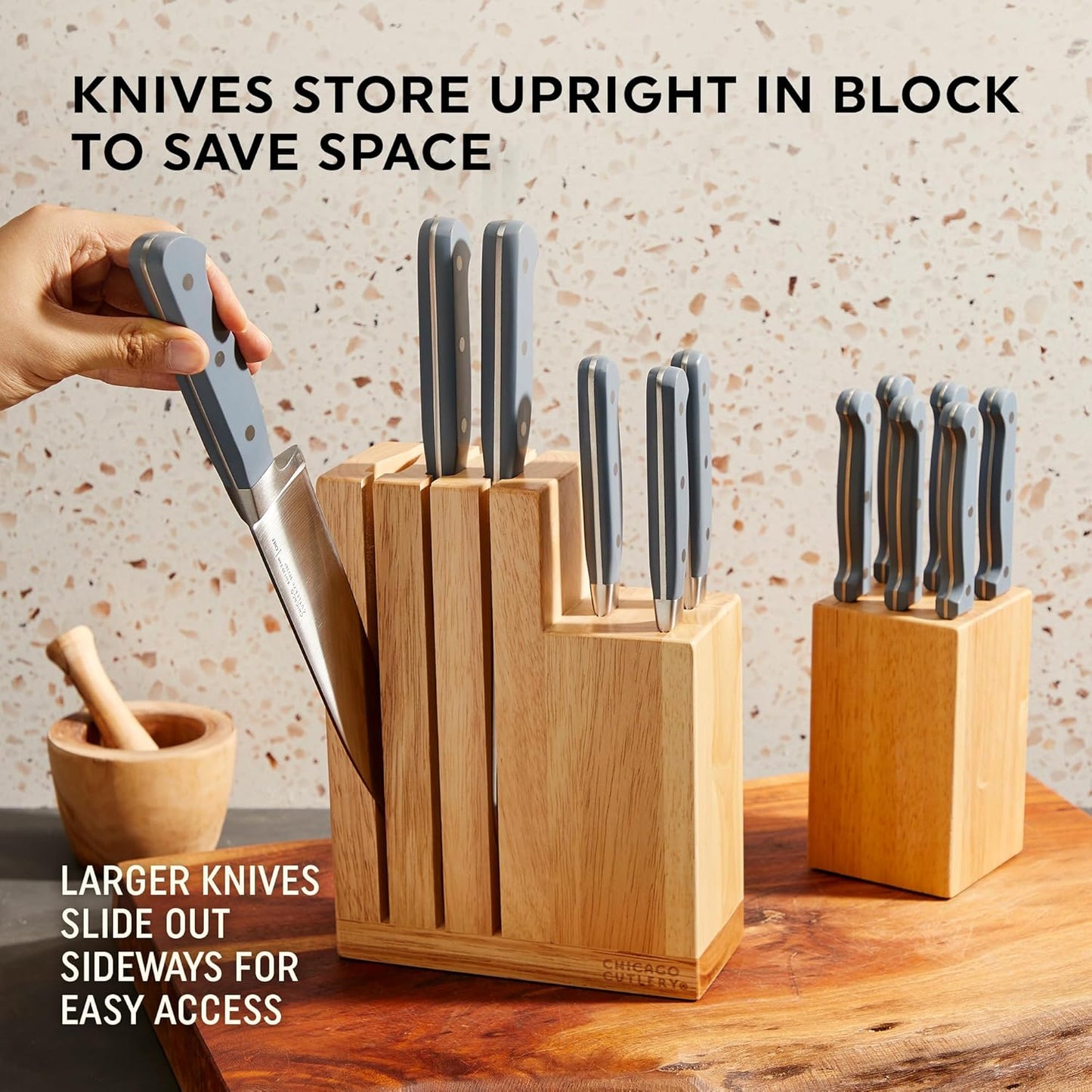 Halsted (7-PC) Steak Knives & Wooden Block Set, Ergonomic Handles and Sharp Stainless Steel Professional Chef Cutlery Set