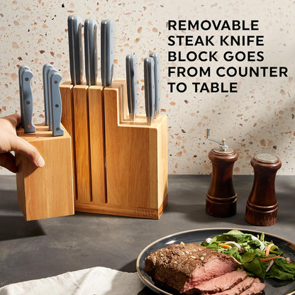 Halsted (7-PC) Steak Knives & Wooden Block Set, Ergonomic Handles and Sharp Stainless Steel Professional Chef Cutlery Set