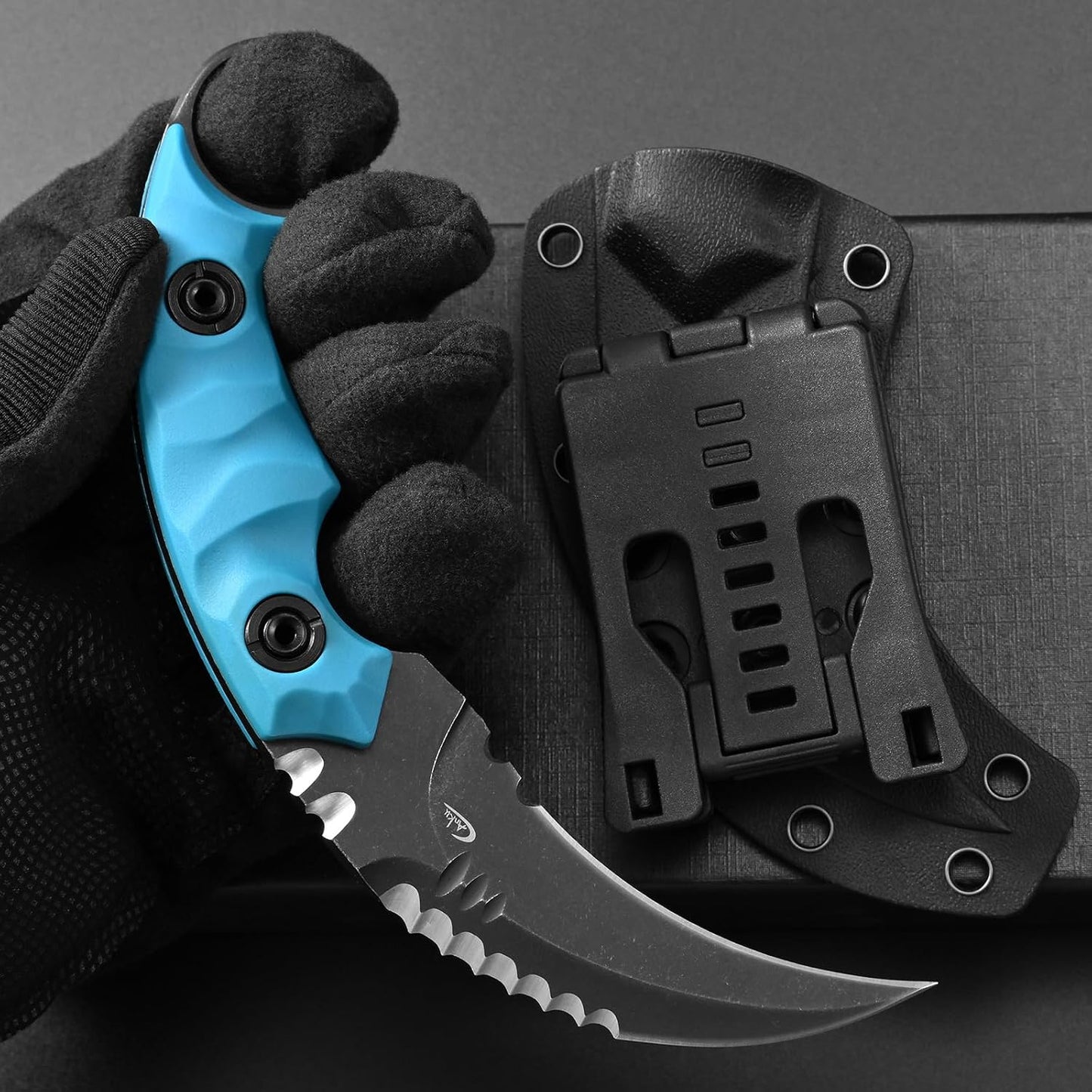 C1691N Fixed Blade Knife,D2 Steel Nylon Fiberglass Handle Outdoor Claw Knife for Survival, Hiking, Camping with Kydex Sheaths(Black)