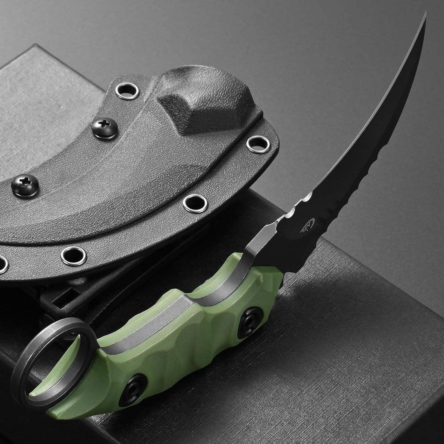 C1691N Fixed Blade Knife,D2 Steel Nylon Fiberglass Handle Outdoor Claw Knife for Survival, Hiking, Camping with Kydex Sheaths(Black)