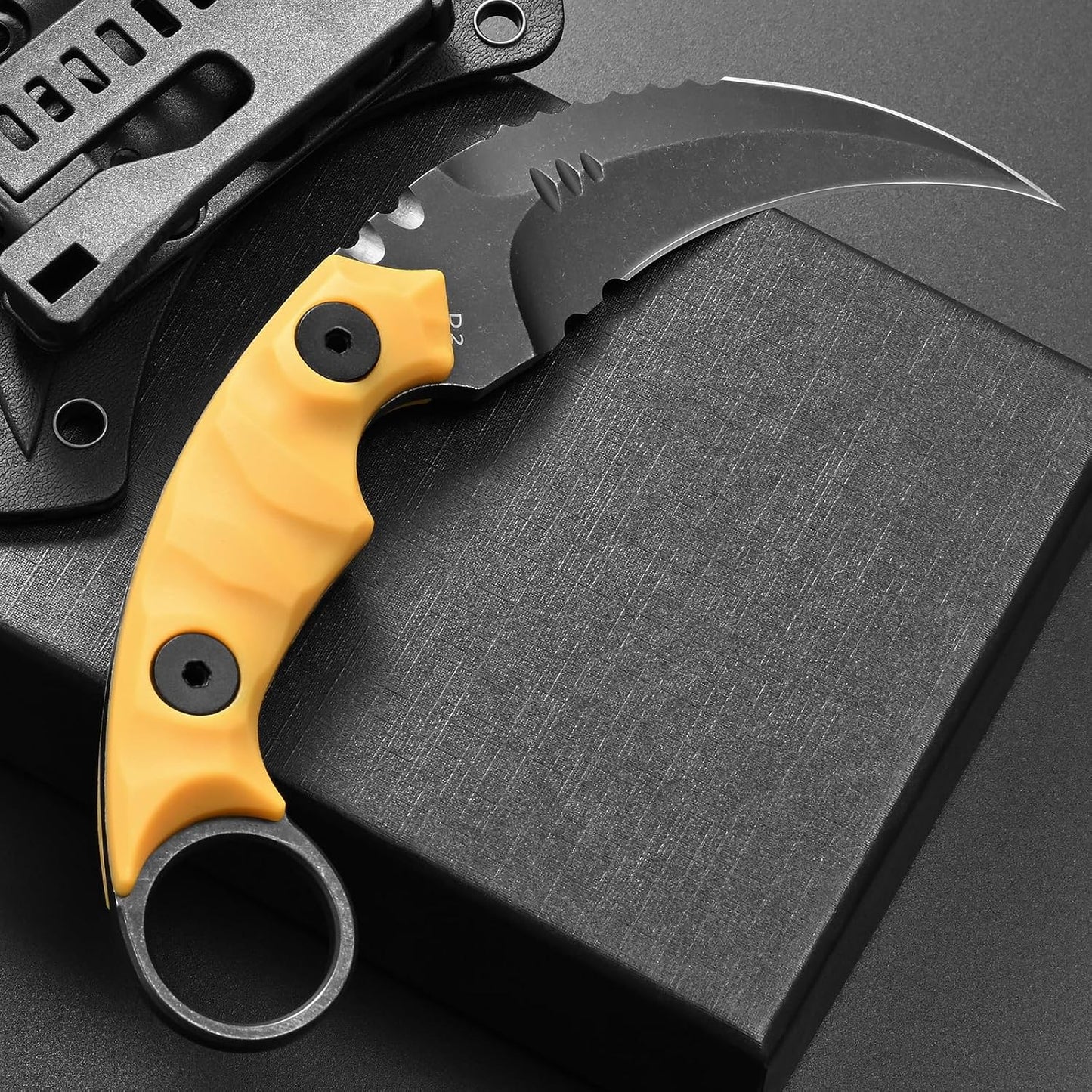 C1691N Fixed Blade Knife,D2 Steel Nylon Fiberglass Handle Outdoor Claw Knife for Survival, Hiking, Camping with Kydex Sheaths(Black)