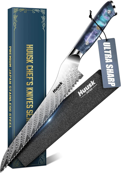Huusk Serrated Bread Knife 8", Sourdough Bread Knife, Gift for Bakers | Serrated Knife for Homemade Breads Slicing Cake Bagels Baguettes, Stainless Steel Blade & Resin Handle