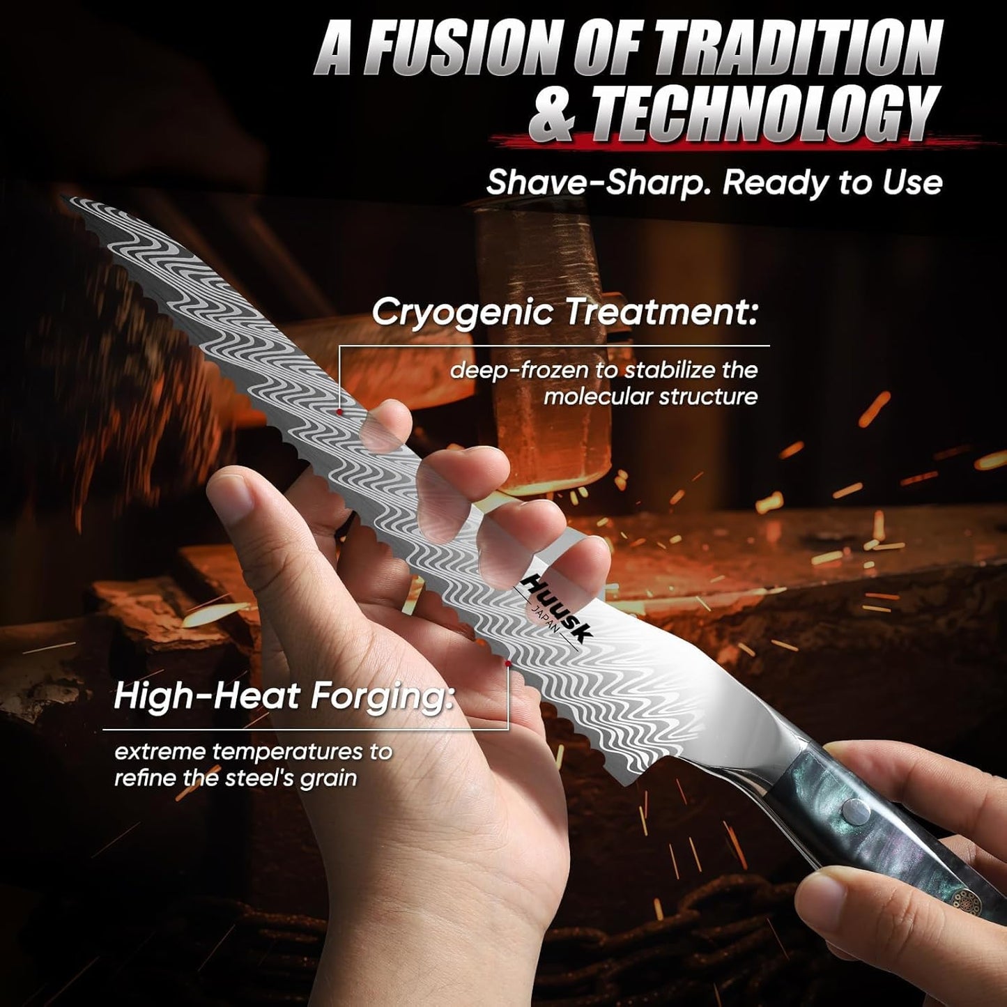 Huusk Serrated Bread Knife 8", Sourdough Bread Knife, Gift for Bakers | Serrated Knife for Homemade Breads Slicing Cake Bagels Baguettes, Stainless Steel Blade & Resin Handle