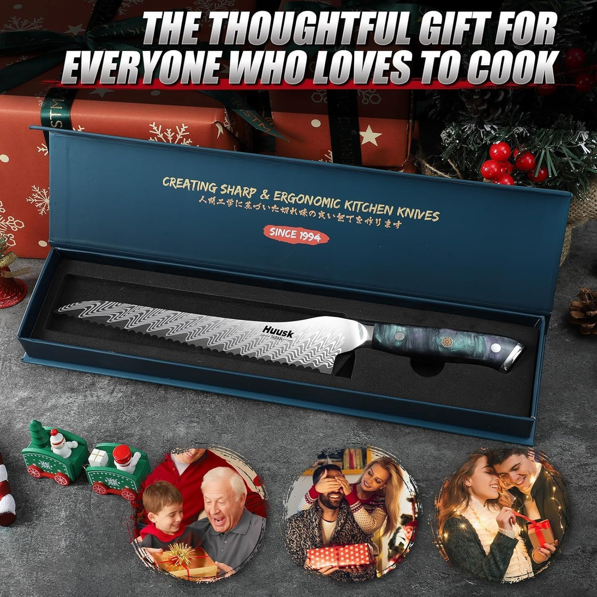 Huusk Serrated Bread Knife 8", Sourdough Bread Knife, Gift for Bakers | Serrated Knife for Homemade Breads Slicing Cake Bagels Baguettes, Stainless Steel Blade & Resin Handle