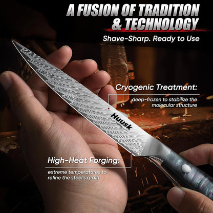 Huusk Serrated Bread Knife 8", Sourdough Bread Knife, Gift for Bakers | Serrated Knife for Homemade Breads Slicing Cake Bagels Baguettes, Stainless Steel Blade & Resin Handle