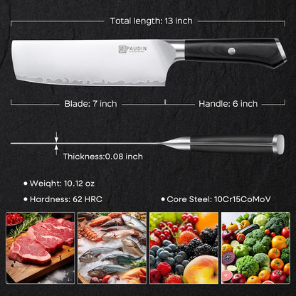 Nakiri Knife 7 Inch,Damascus High Carbon Steel Kitchen Knife 62 HRC, Ultra Sharp Vegetable Chopping Cleaver and Meat Slicing Asian Chef Knife for Home Cooks, Gift Box Included for Women and Men