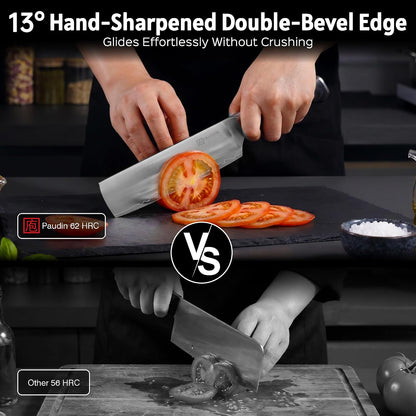 Nakiri Knife 7 Inch,Damascus High Carbon Steel Kitchen Knife 62 HRC, Ultra Sharp Vegetable Chopping Cleaver and Meat Slicing Asian Chef Knife for Home Cooks, Gift Box Included for Women and Men