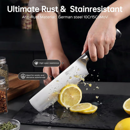 Nakiri Knife 7 Inch,Damascus High Carbon Steel Kitchen Knife 62 HRC, Ultra Sharp Vegetable Chopping Cleaver and Meat Slicing Asian Chef Knife for Home Cooks, Gift Box Included for Women and Men