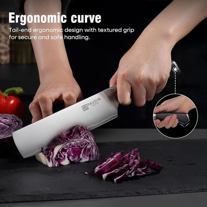Nakiri Knife 7 Inch,Damascus High Carbon Steel Kitchen Knife 62 HRC, Ultra Sharp Vegetable Chopping Cleaver and Meat Slicing Asian Chef Knife for Home Cooks, Gift Box Included for Women and Men