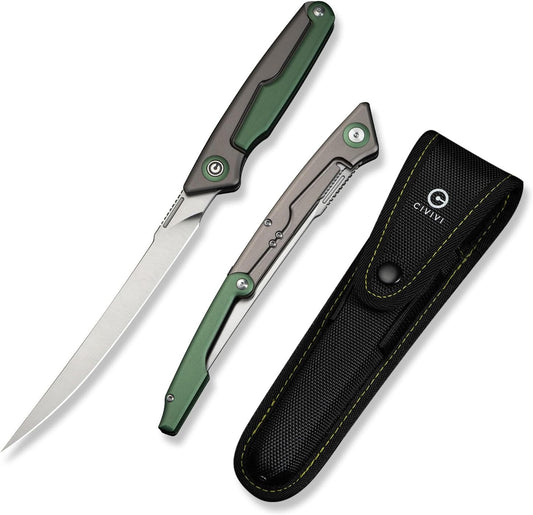 Shawka Folding Fillet Knife for Fish, 5.81" 14C28N Blade, C22029B-3 | Aluminum Handle with & Safety Lock, Includes Nylon Sheath, Foldable Fishing Knife, Portable EDC for Outdoor