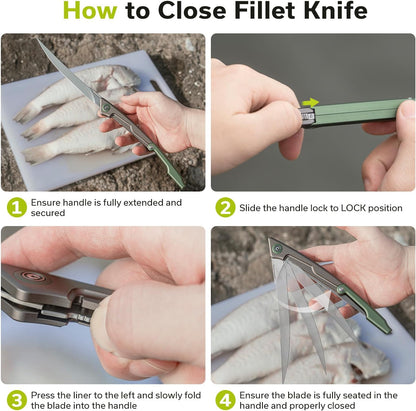 Shawka Folding Fillet Knife for Fish, 5.81" 14C28N Blade, C22029B-3 | Aluminum Handle with & Safety Lock, Includes Nylon Sheath, Foldable Fishing Knife, Portable EDC for Outdoor