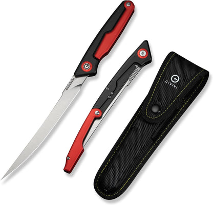 Shawka Folding Fillet Knife for Fish, 5.81" 14C28N Blade, C22029B-3 | Aluminum Handle with & Safety Lock, Includes Nylon Sheath, Foldable Fishing Knife, Portable EDC for Outdoor