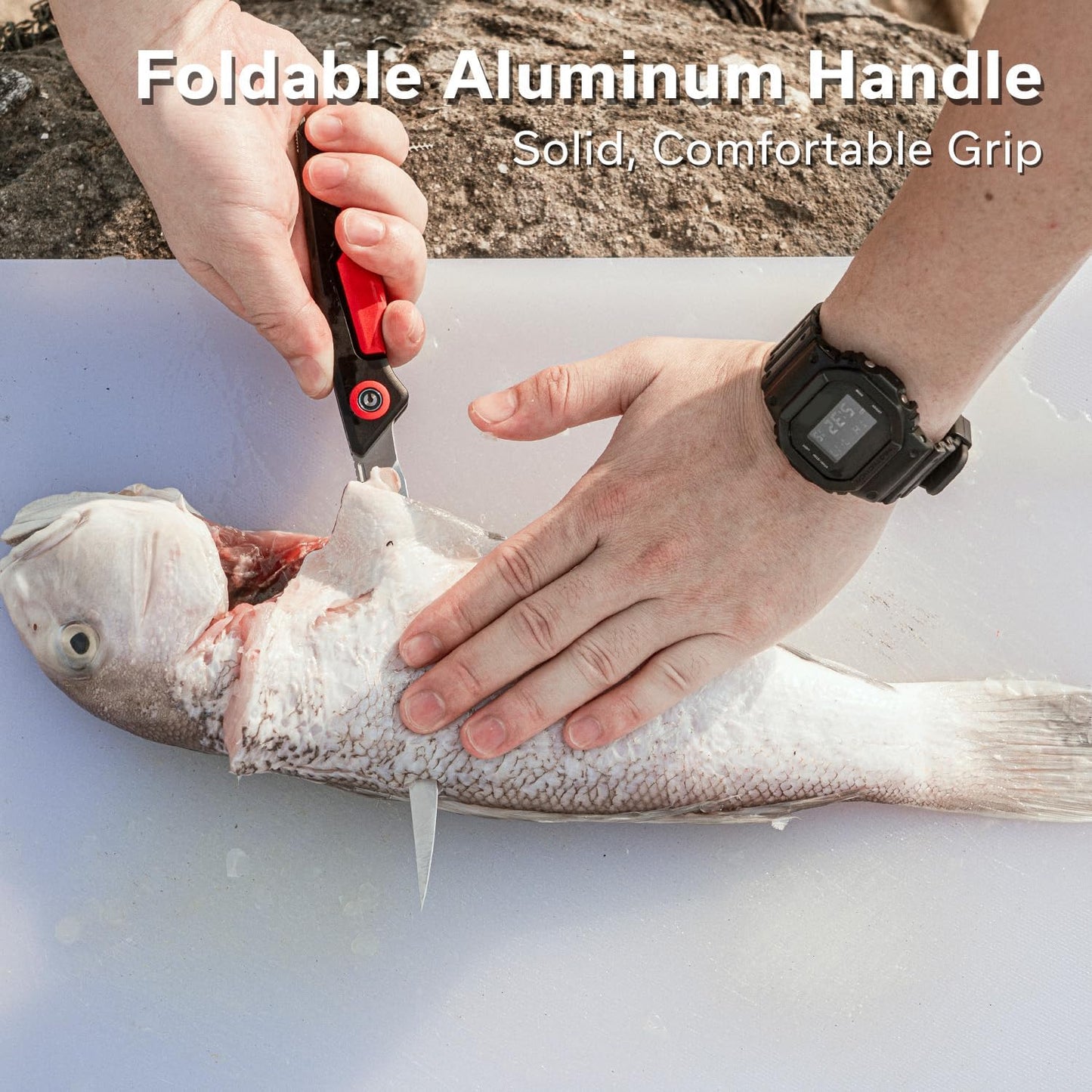 Shawka Folding Fillet Knife for Fish, 5.81" 14C28N Blade, C22029B-3 | Aluminum Handle with & Safety Lock, Includes Nylon Sheath, Foldable Fishing Knife, Portable EDC for Outdoor