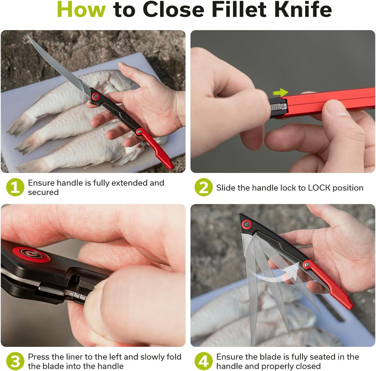 Shawka Folding Fillet Knife for Fish, 5.81" 14C28N Blade, C22029B-3 | Aluminum Handle with & Safety Lock, Includes Nylon Sheath, Foldable Fishing Knife, Portable EDC for Outdoor