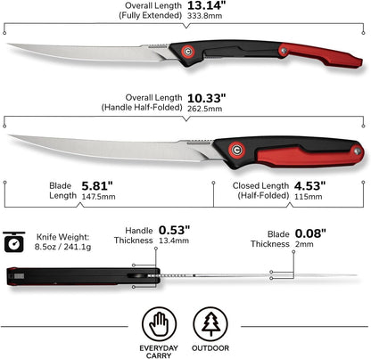 Shawka Folding Fillet Knife for Fish, 5.81" 14C28N Blade, C22029B-3 | Aluminum Handle with & Safety Lock, Includes Nylon Sheath, Foldable Fishing Knife, Portable EDC for Outdoor