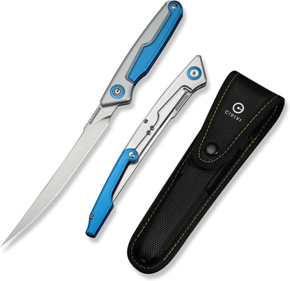 Shawka Folding Fillet Knife for Fish, 5.81" 14C28N Blade, C22029B-3 | Aluminum Handle with & Safety Lock, Includes Nylon Sheath, Foldable Fishing Knife, Portable EDC for Outdoor