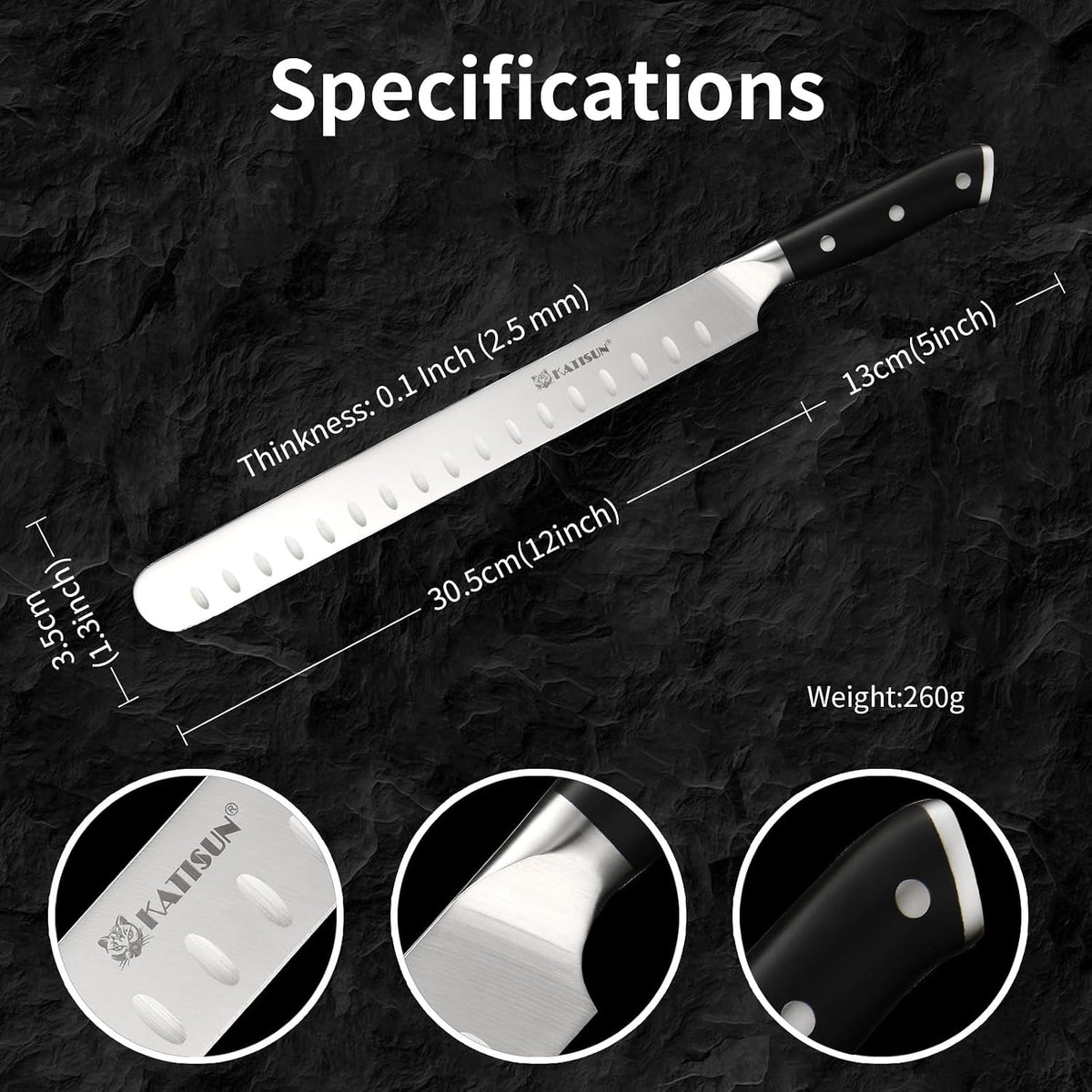 Brisket Knife, 12 Inch Carving & Slicing Knife for Meat Cutting, BBQ, Razor Sharp German Steel, Sheath Included, Ergonomic Handle Design, Grilling Gifts for Men
