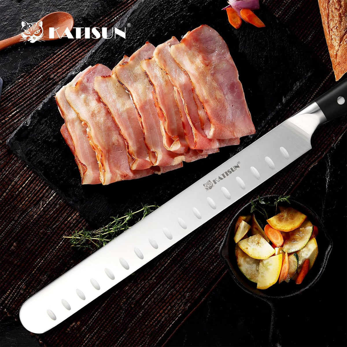 Brisket Knife, 12 Inch Carving & Slicing Knife for Meat Cutting, BBQ, Razor Sharp German Steel, Sheath Included, Ergonomic Handle Design, Grilling Gifts for Men