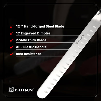 Brisket Knife, 12 Inch Carving & Slicing Knife for Meat Cutting, BBQ, Razor Sharp German Steel, Sheath Included, Ergonomic Handle Design, Grilling Gifts for Men