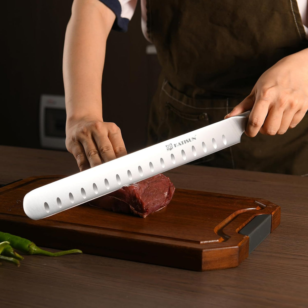 Brisket Knife, 12 Inch Carving & Slicing Knife for Meat Cutting, BBQ, Razor Sharp German Steel, Sheath Included, Ergonomic Handle Design, Grilling Gifts for Men